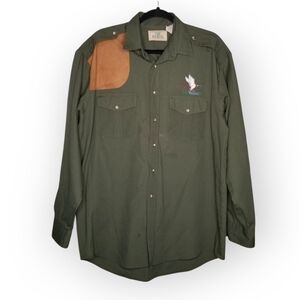 Vintage Redhead mallard duck shooting shirt button front army green men's L
